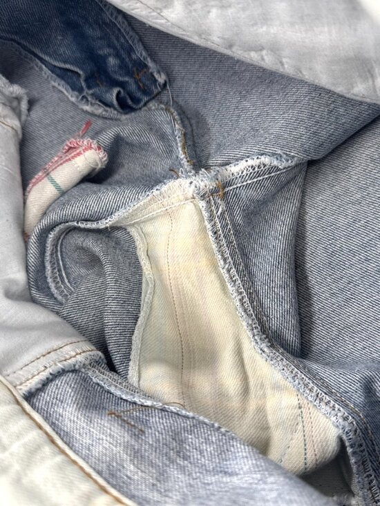 Vintage IOU  Patchwork Jeans Mens 31 Denim Distressed Stone Washed Tapered 31x32 - Picture 12 of 16